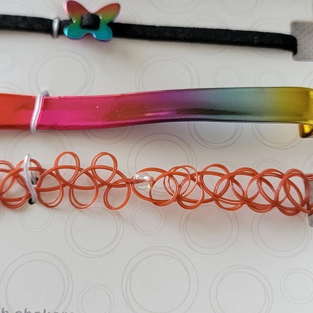 Set of 4 Choker Necklaces Rainbow Heart Butterfly Charm